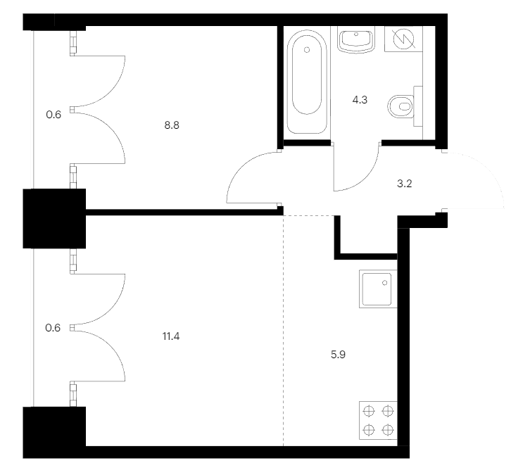 1-комнатная квартира 34.8 м², 8/9 эт., ЖК «Лермонтовский 54»